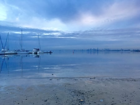 Blue Morning - Water, Nature, Australia, Melbourne, Winter, Beach