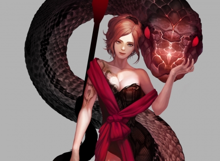 Snake Lady - girl, game, snake, red, fantasy