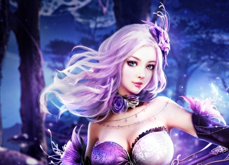 Fantasy girl - pink, beauty, girl, frumusete, blue, white, fantasy, luminos, sorceress, woman