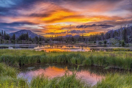 Sprague Lake, Colorado - sky, sunset, landscape, clouds