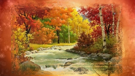 Autumn Stream - trees, aspen, stream, leaves, fall, river, birch, Firefox Persona theme, autumn, color