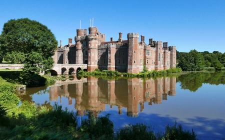 Herstmonceux Castle, East Sussex, England - england, medieval, reflection, castle