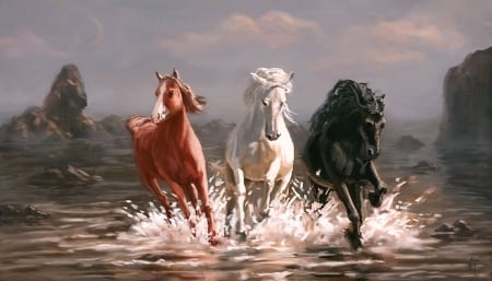 Three Friends - abstract, friends, art, horses