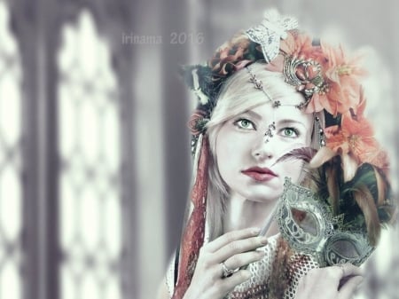 Mysterious Girl - fantasy, fantast, mask, girl, art