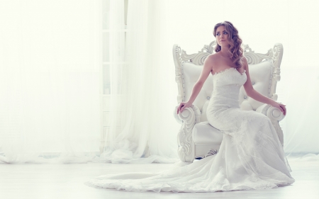 Bride - bride, white, woman, model, dress, girl, chair