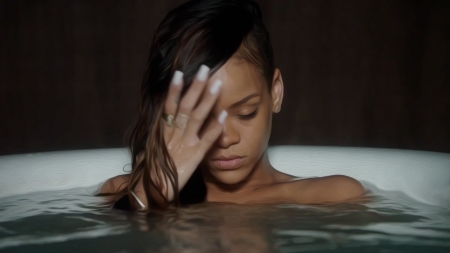 rihanna - bathtub, brunette, girl, rihanna