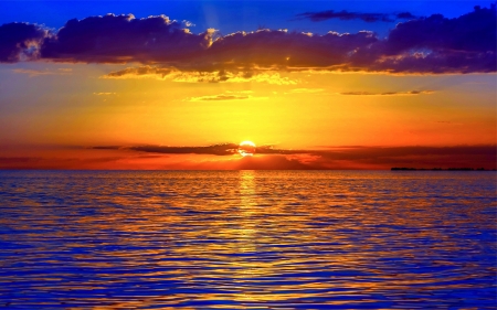 sun over the sea - sunrise, color, water, orange