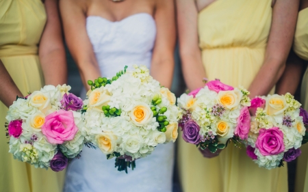 Wedding bouquets - yellow, girl, wedding, flower, bouquet, pink