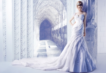 Bride - bride, white, blue, woman, model, girl, michael cinco