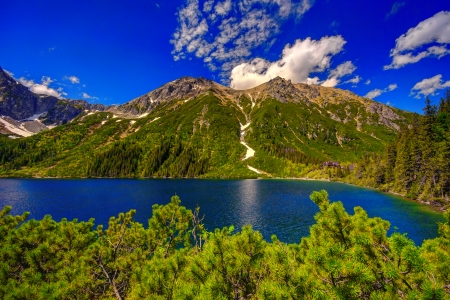 View of Tatras - clouds, trees, hills, beautiful, Tatras, landscape, reflection, mountain, view, lake, sky