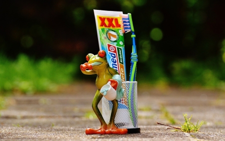 CLEANING TEETH FROG - TOOTHPASTE, IMAGE, ABSTRACT, FROG