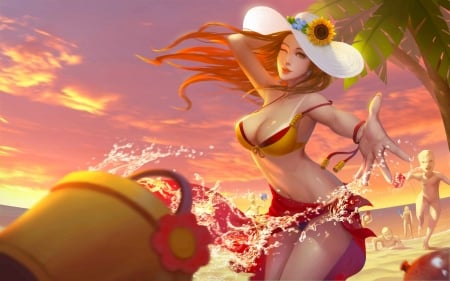 Girl at the Beach - woman, art, girl, pretty, beautiful, summer, digital, fantasy