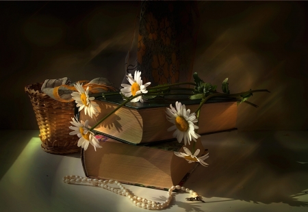 ♥ - daisies, flowers, books, soft