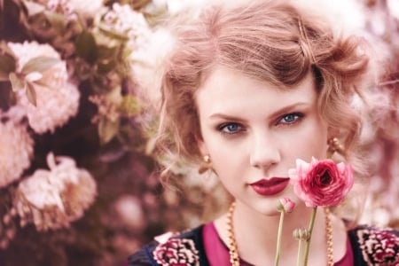 Taylor Swift - woman, Taylor Swift, girl, singer, blonde, flower, pink