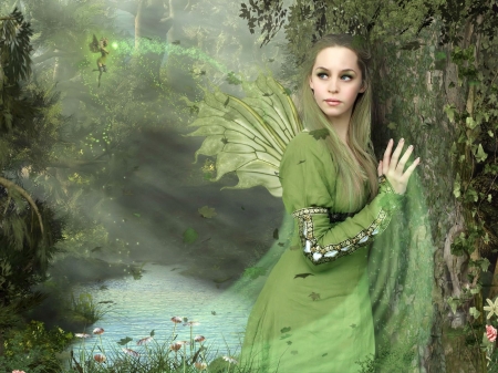 Fairies - woman, forest, girl, luminos, green, fairy, fantasy