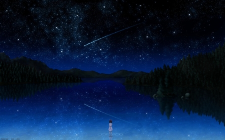 nIGHT - star, anime, magic, blue, girl, sea, night, stars, black, sky