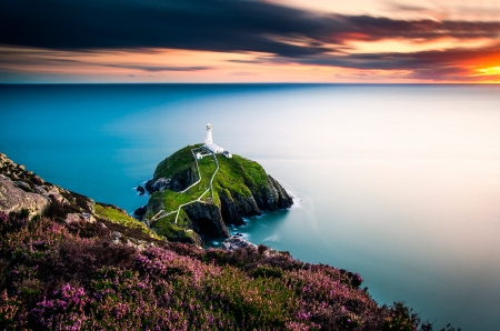 Lighthouse Island - clouds, water, sea, colors, sky