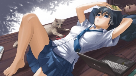 A long day - Girl, Relaxing, School work, Long day, Anime, Homework