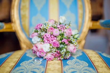 Wedding bouquet - white, yellow, blue, wedding, rose, flower, bouquet, pink