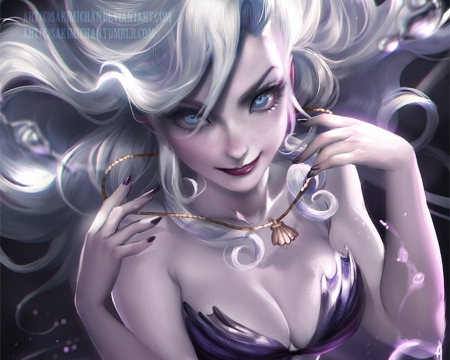 Dark mermaid - dark mermaid, water, summer, blue, pendant, girl, sakimichan, fantasy, white, purple, hand, art, vara, luminos