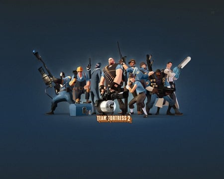 the blue team - demoman, heavy, soldier, pyro, medic, fortress, blue, engineer, team