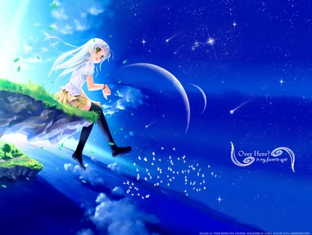 Just imagine - fantasy, anime, blue, planet, girl, sky