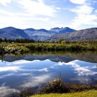 BLUE SKY REFLECTION IN LAKE