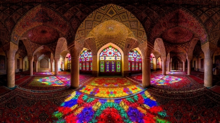 magnificent carpet lined mosque - columns, windows, carpets, stained glass, mosque