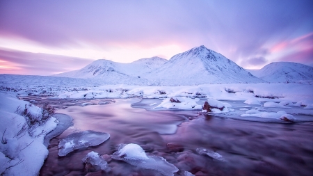 purple mountain stream in winter hdr - ice, winter, purple, hdr, stream, mountain, rocks