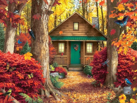 Memory Lane - season, fall, woods, cabin, memories