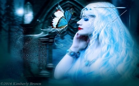 The blue butterfly and angel - wallpaper, fantasy, digital art, photomanipulation