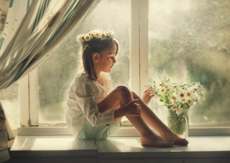 ♥ - daisies, flowers, girl, soft