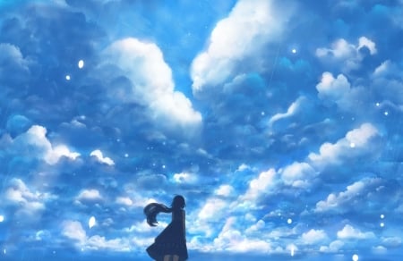 Sky - sky, girl, bou nin, white, cloud, luminos, blue, anime, manga