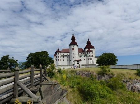 Lacko Castle - trees, white, summer, castle, sky, building, bridge