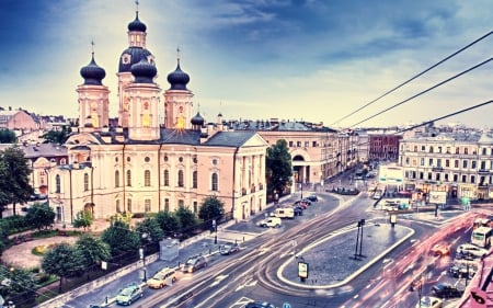 lovely city church at dusk hdr - church, city, streets, hdr, dusk, lights