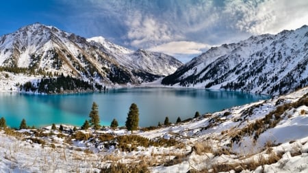 Winter - Snowy mountains, Nature, Cold, Winter, Frozen lake