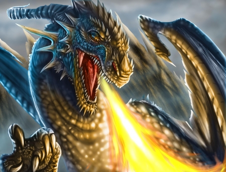 Dragon - fire, fantasy, yellow, dragon, art