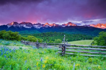 San Juan Mountains, Colorado - sky, meadow, fence, landscape, sunset