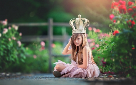 Little princess - bokeh, crown, flowers, girl