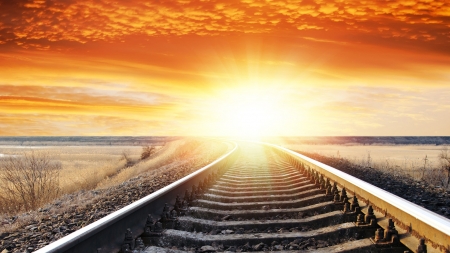 Into the West - Firefox Persona theme, rails, railroad, sunset, sunrise, sky, train tack