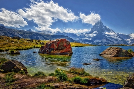 Mount Matterhorn,Alps - Mountain, Lake, Rocks, Nature