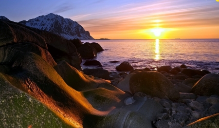 Sea Sunset - nature, sunset, sea, rocks