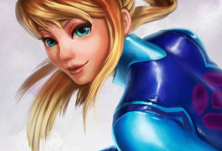 Girl - samus aran, game, fantasy, blue, girl, blonde, art