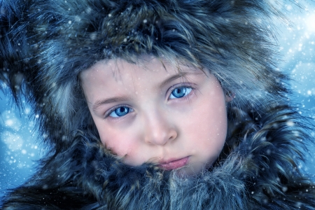 Just a little girl in a fur hat - fur, girl, hat, wunter, child, copil, face, john wilhelm, blue