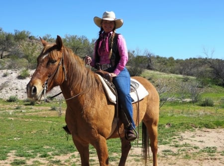 True Cowgirl.. - style, girls, western, women, hats, ranch, outdoors, horses, brunettes, cowgirl, fun, female, boots