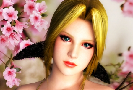 Helena - Flowers, Pink Flowers, French Girl, Blonde Hair, Pretty Lady, Cute Anime, Helena, Doa5, Beauty, Blue eyes