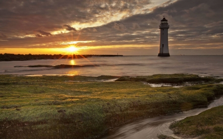 lighthouse sunset - nature, fun, ocean, lighthouse, beach, cool, sunset