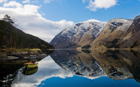 mountains and reflection - fun, nature, lake, mountains, cool