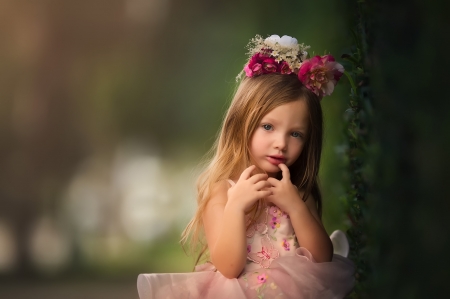 Little princess - princess, girl, child, copil, meg bitton, pink, green, flower, little