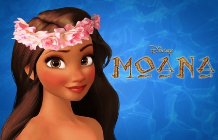 Moana 2016 - animation, poster, blue, girl, flower, wreath, movie, moana, face, disney